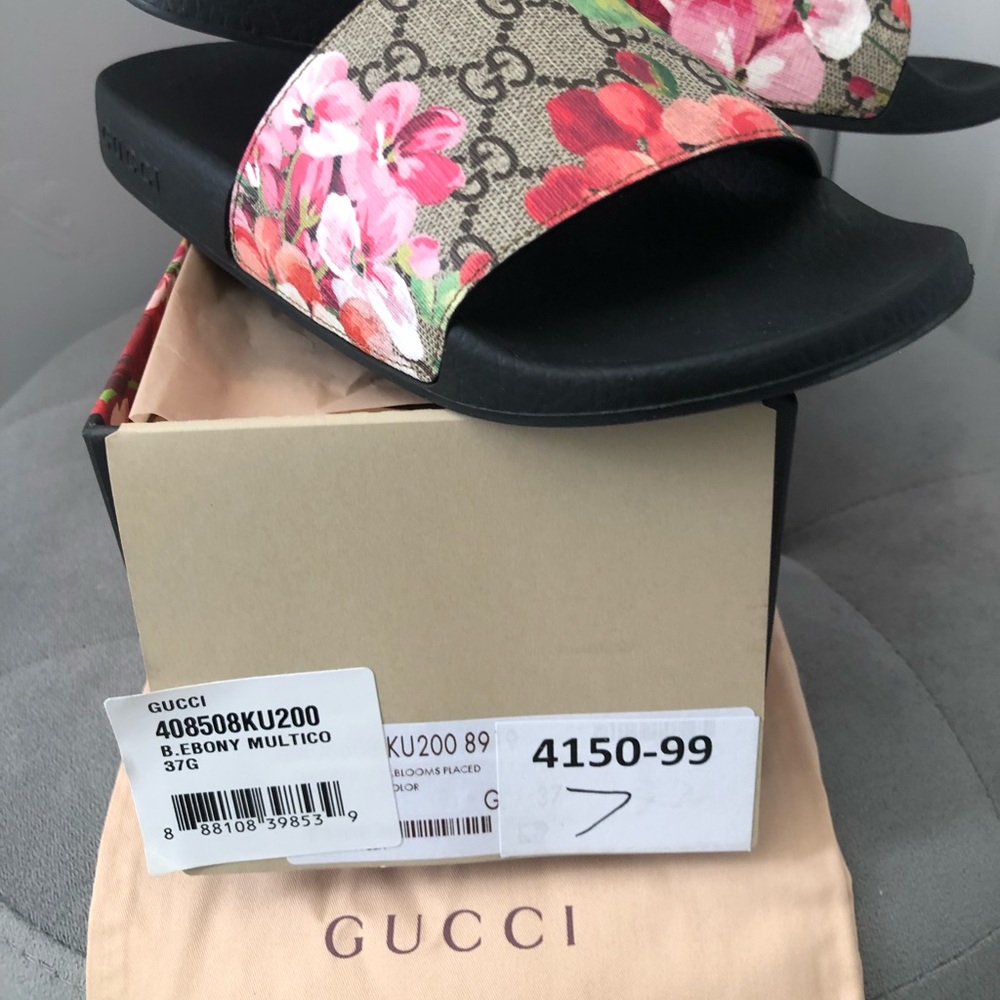 GUCCI Women’s Sandal Floral Bloom B Ebony Multicolor Slide Size 7